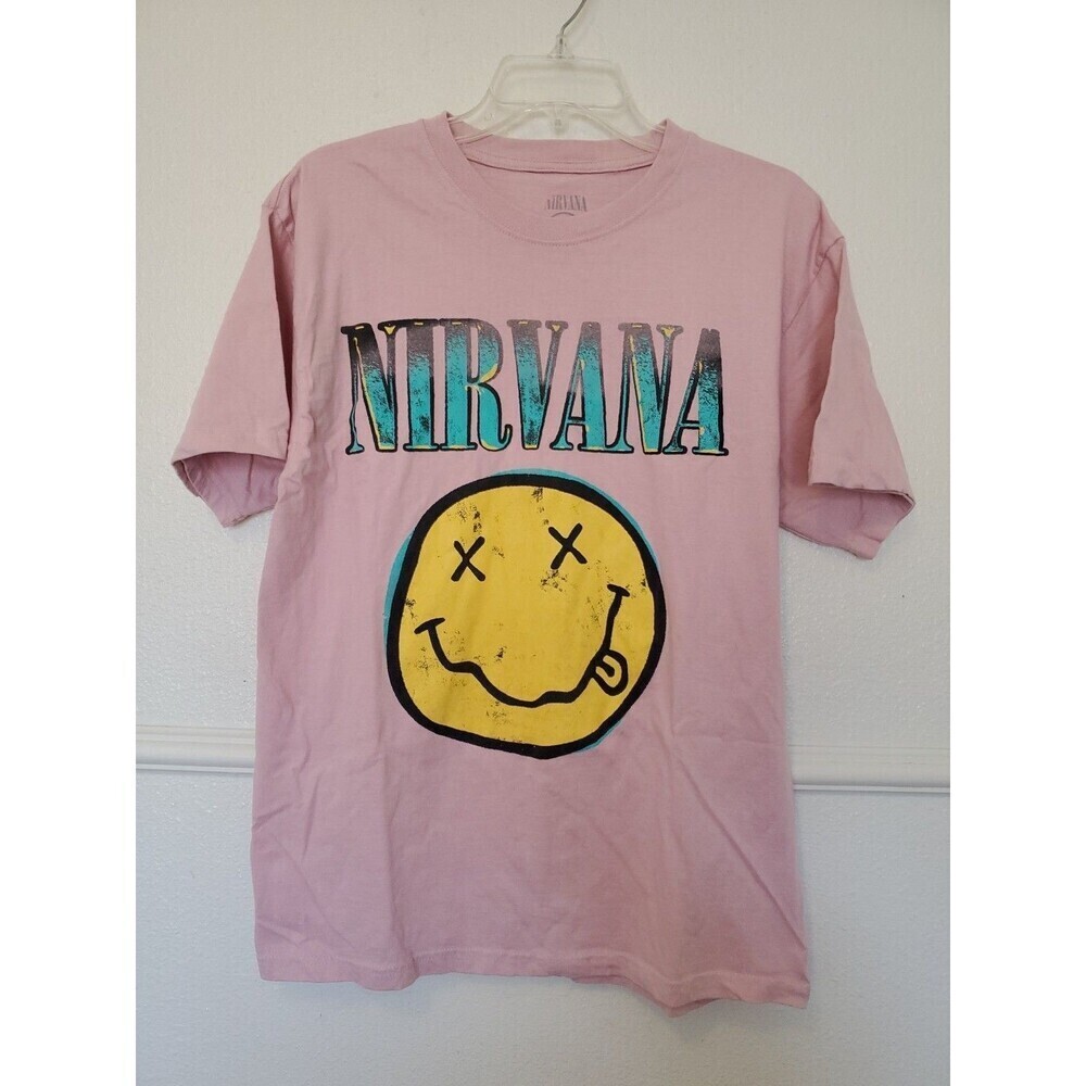 Nirvana Women's Band Logo Grunge Streetwear Oversized T Shirt Size S/M Pink